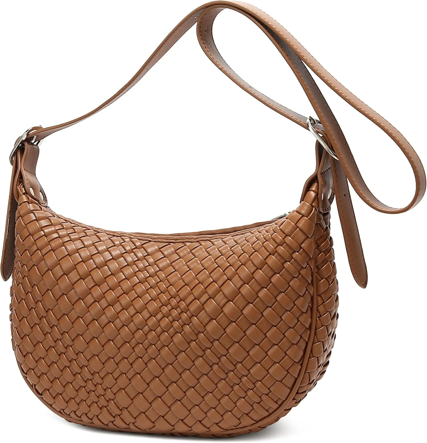 Queenoris Woven Crescent Sling Bags, Vegan Leather Small Shoulder Bag Crossbody Bag Trendy Hobo Purses with Adjustable Strap