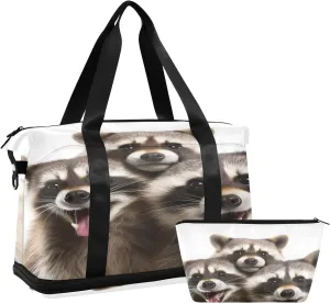 Raccoon Travel Duffel Bag Waterproof Gym Sport Tote Bag Carry On Weekender Bag with Compartment