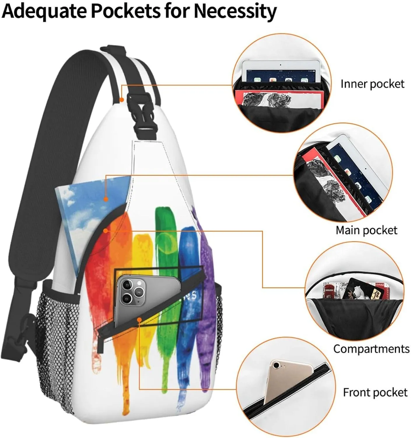 Rainbow LGBT Pride Sling Bag LGBT Crossbody Sling Backpack Multipurpose LGBT Chest Bag for Women Cycling
