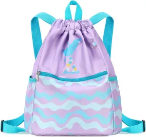 Rainbow Mermaid Drawstring Backpack String Bag Lightweight Gym Bag Sackpack Sports Backpack for Women Girls Gym Shopping Sport Yoga Blue Purple