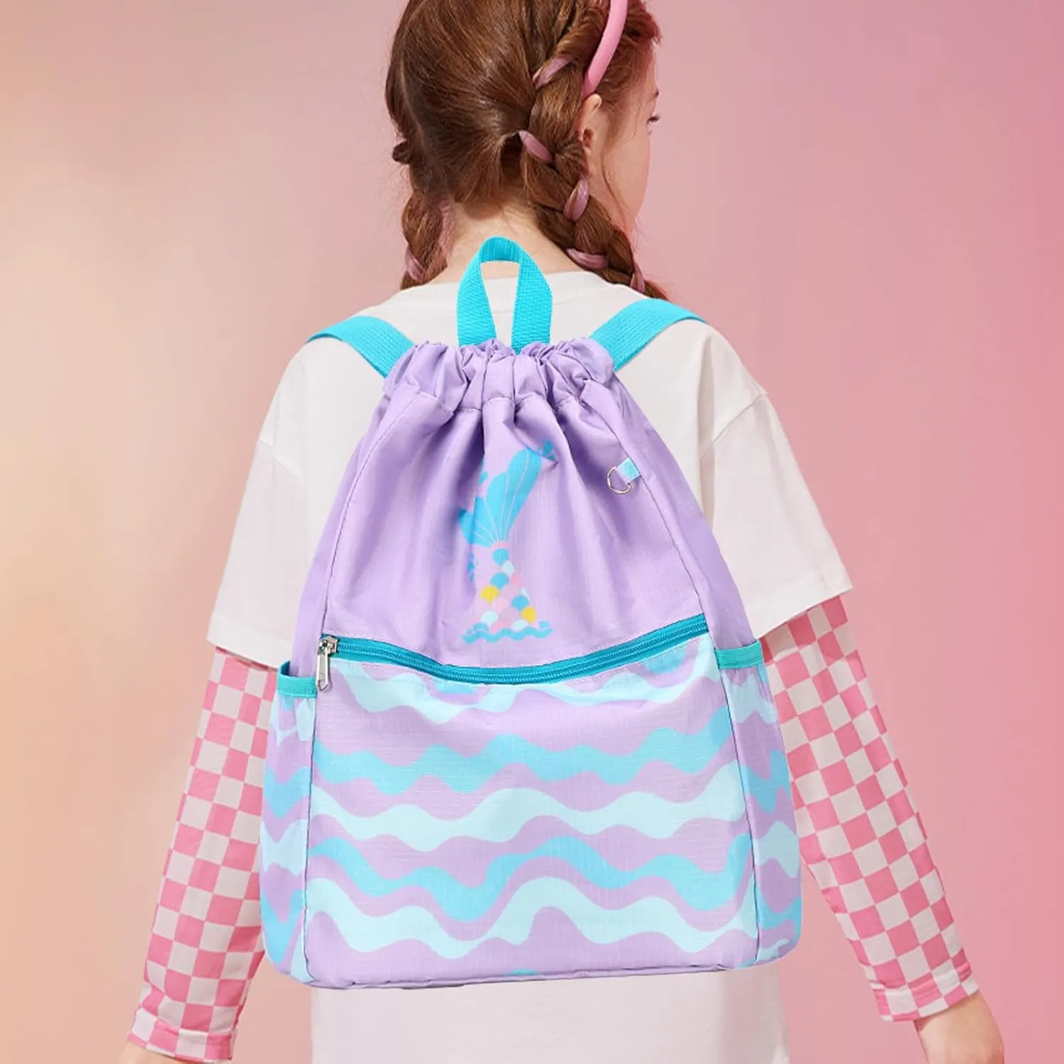 Rainbow Mermaid Drawstring Backpack String Bag Lightweight Gym Bag Sackpack Sports Backpack for Women Girls Gym Shopping Sport Yoga Blue Purple