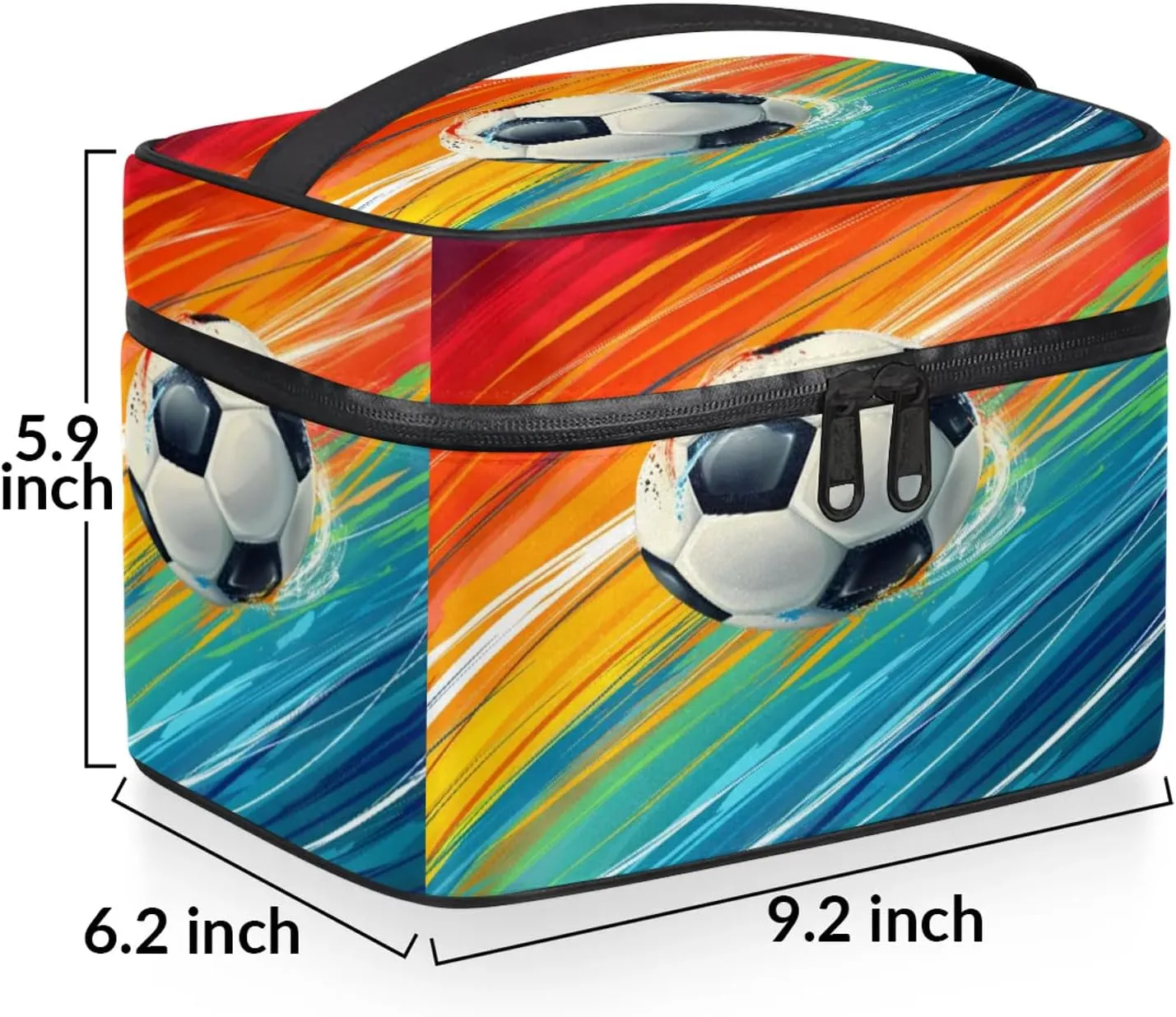 Rainbow Soccer Travel Toiletry Bag Large Capacity Makeup Case Organizer with Handle Cosmetic Case for Women Girls