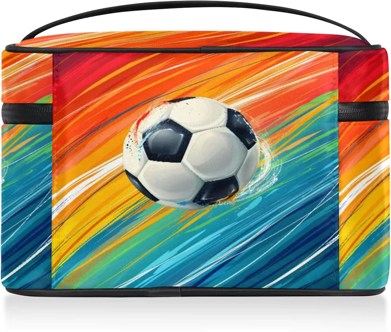 Rainbow Soccer Travel Toiletry Bag Large Capacity Makeup Case Organizer with Handle Cosmetic Case for Women Girls