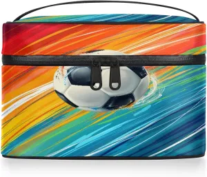 Rainbow Soccer Travel Toiletry Bag Large Capacity Makeup Case Organizer with Handle Cosmetic Case for Women Girls