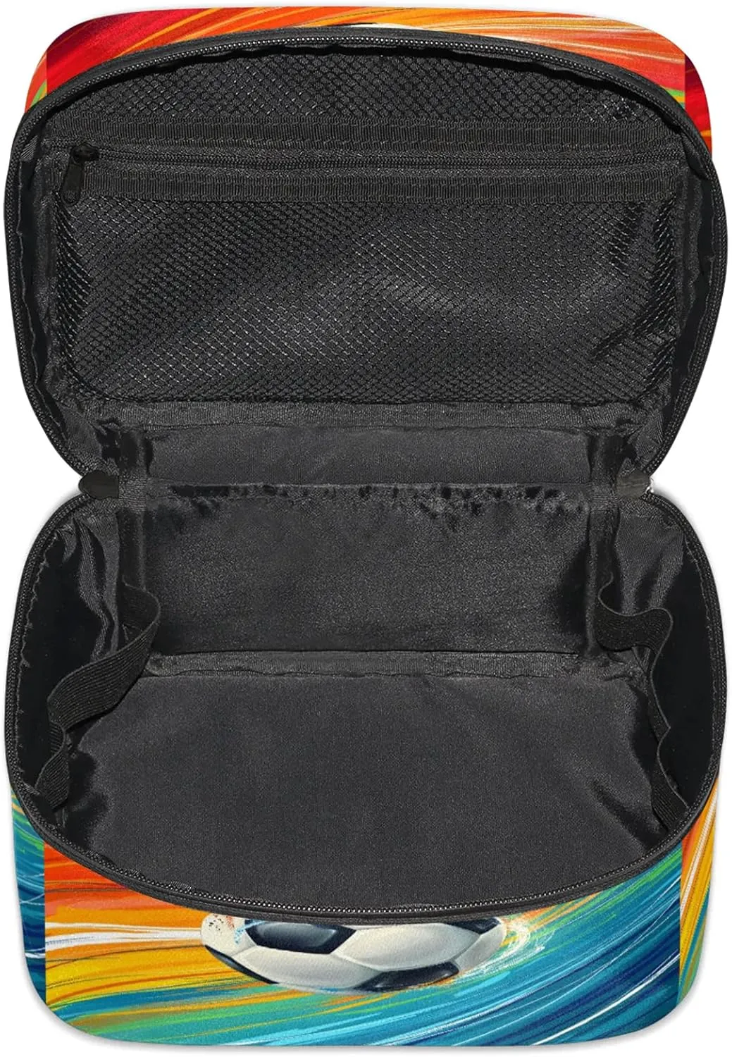 Rainbow Soccer Travel Toiletry Bag Large Capacity Makeup Case Organizer with Handle Cosmetic Case for Women Girls