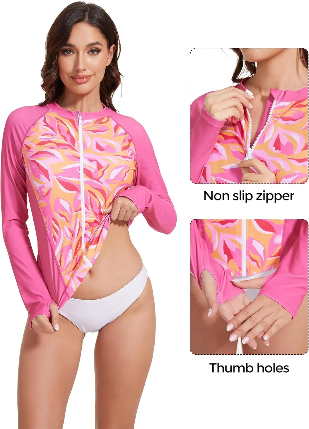 Rash Guard for Women Zipper Long Sleeve Swimsuits Full Coverage Swim Shirt Rashguard Tops Uv Water Shirts for Ladies