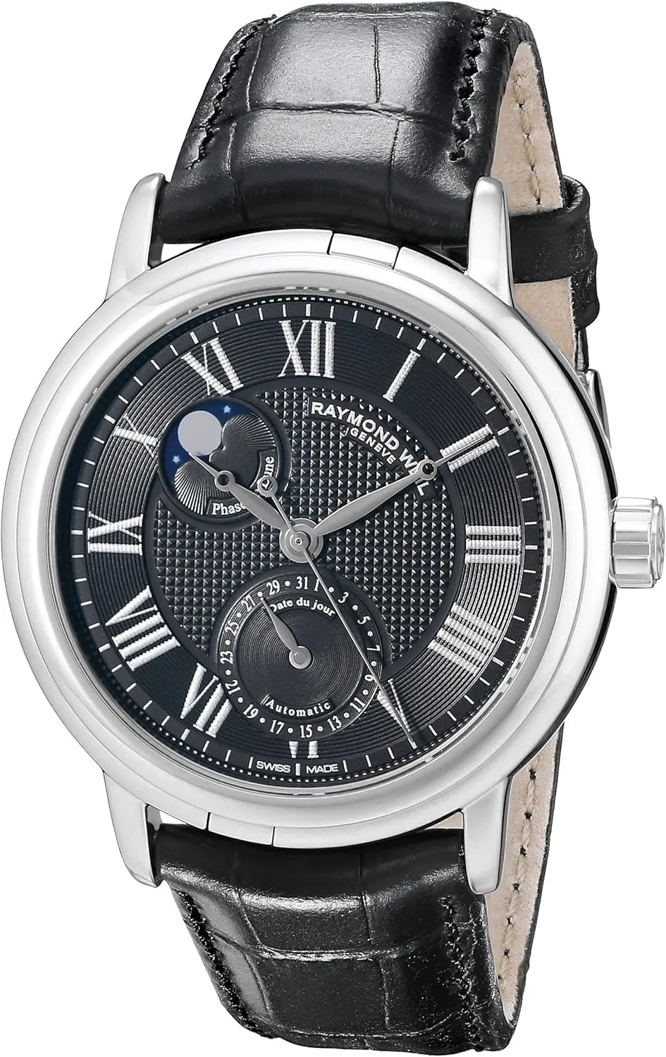 Raymond Weil Men's 2839-STC-00209 "Maestro" Stainless Steel Automatic Watch with Black Leather Band
