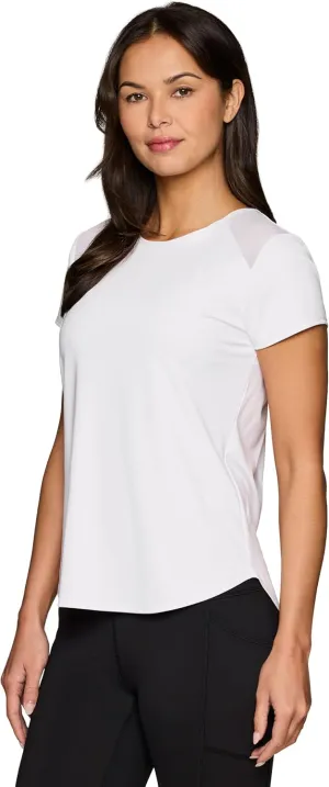 RBX Active Women's Workout Top with Mesh Panels, Breathable Quick Drying Gym Running T-Shirt, with Plus Sizes