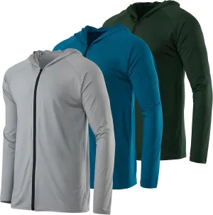 Real Essentials 3 Pack: Mens Dry-Fit Long Sleeve Full Zip Hoodie & Jacket- Athletic Running Jacket (Available in Big & Tall)