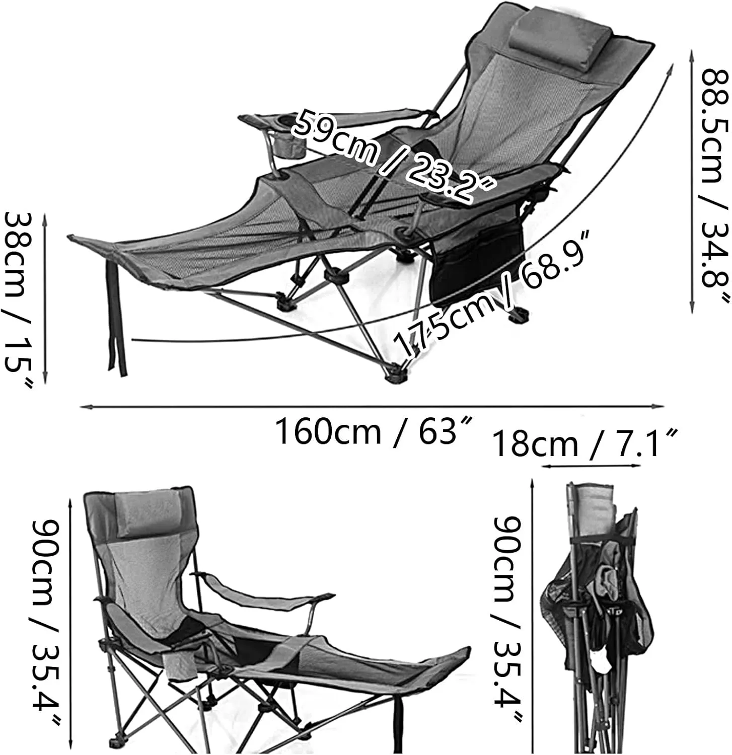 Reclining Beach Chair with Umbrella and Detachable Footrest Camping Chairs for Adults 600D Oxford Fabric Load Capacity 150kg Folding Outdoor Chairs for Fishing, Camping(Green)