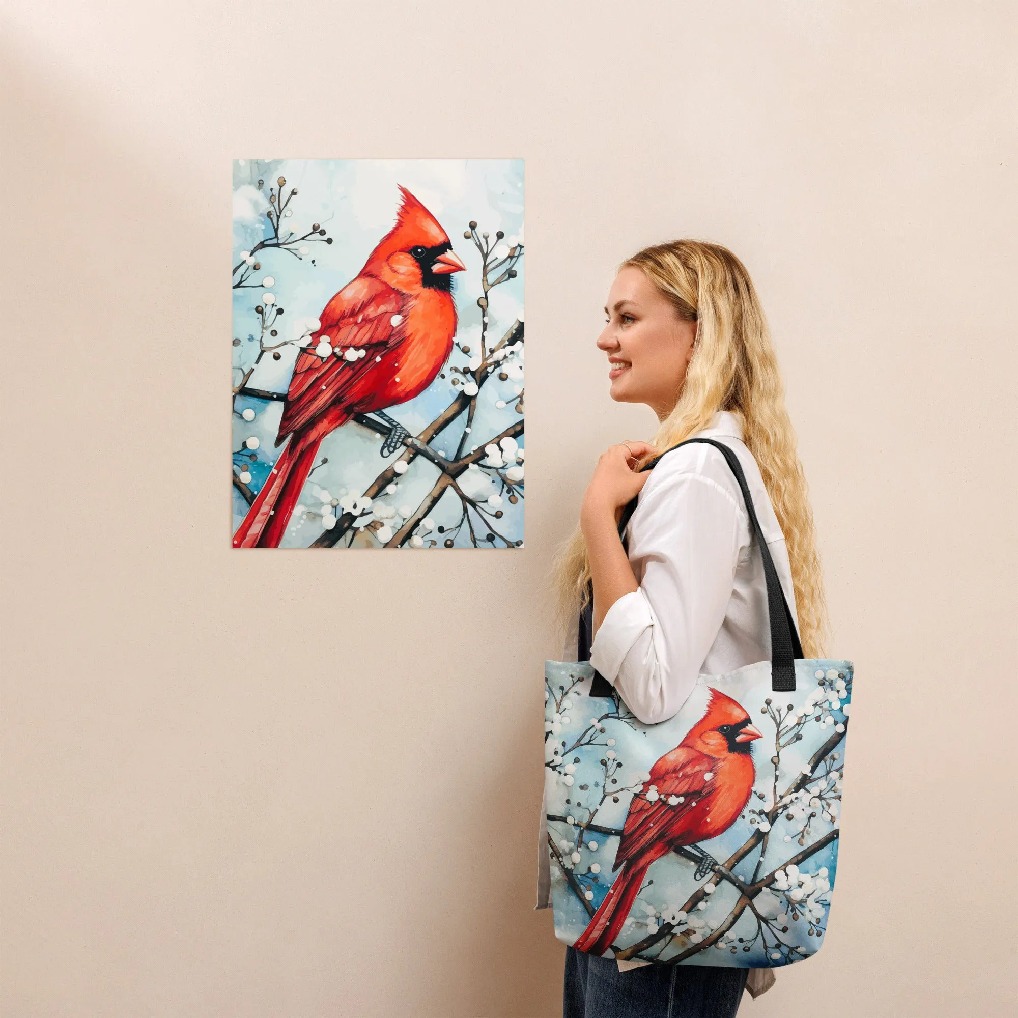 Red Bird in the Snow Tote Bag