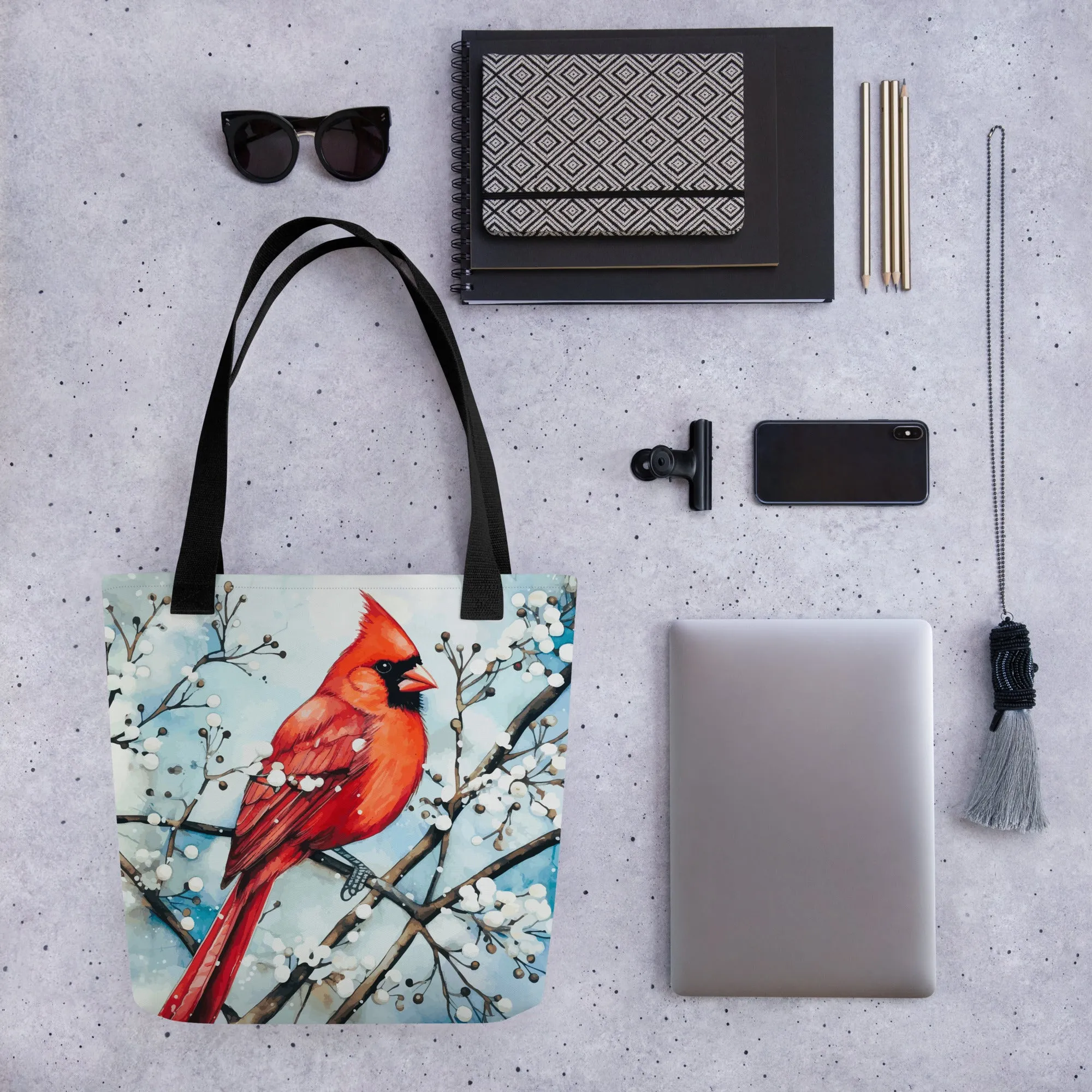 Red Bird in the Snow Tote Bag