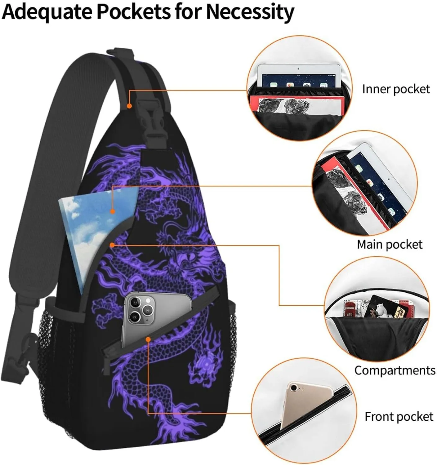 Red Dragon Casual Daypack Bag Dragon Shoulder Bag Chest Bags Crossbody Bag Animal Sling Backpack