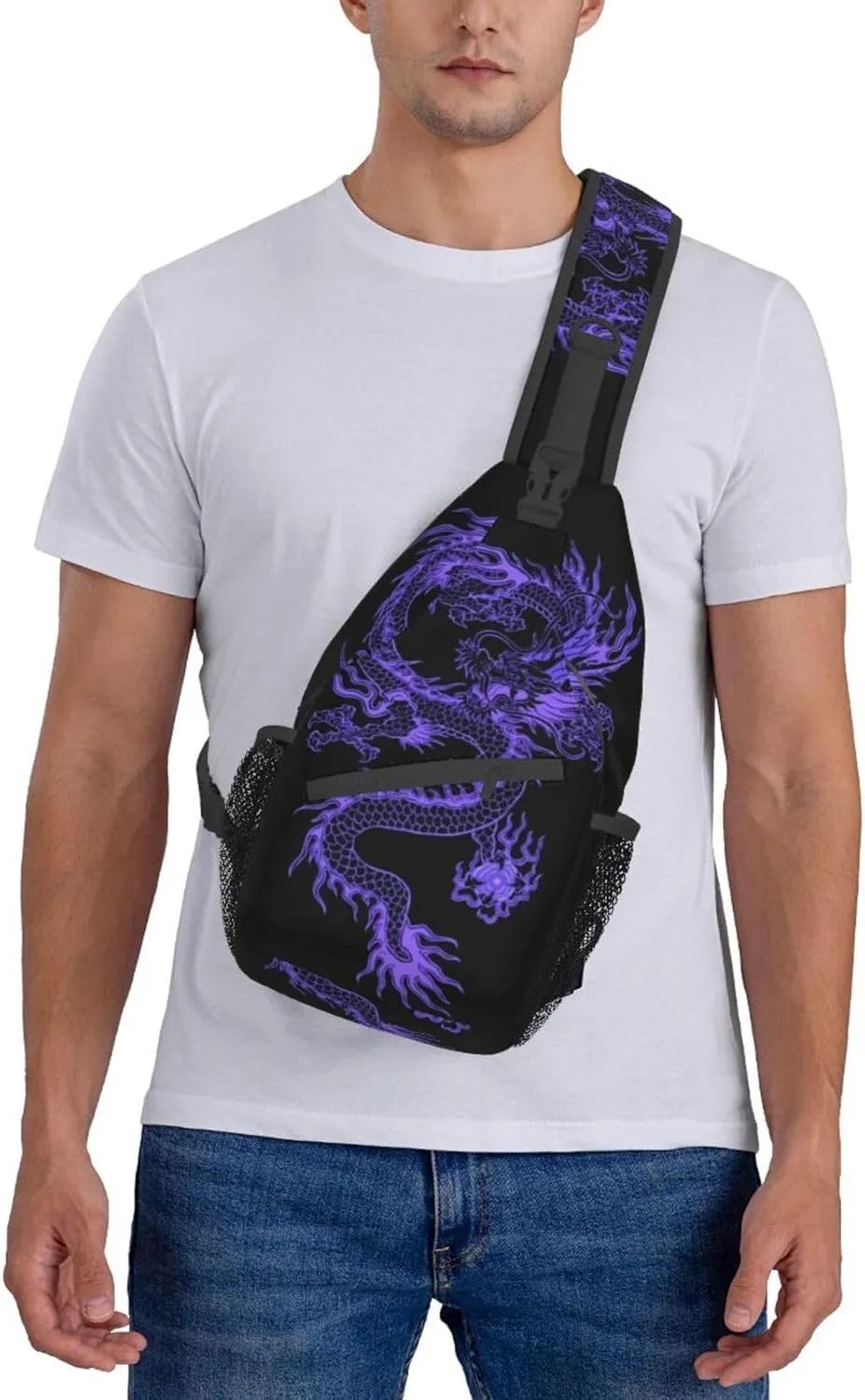 Red Dragon Casual Daypack Bag Dragon Shoulder Bag Chest Bags Crossbody Bag Animal Sling Backpack
