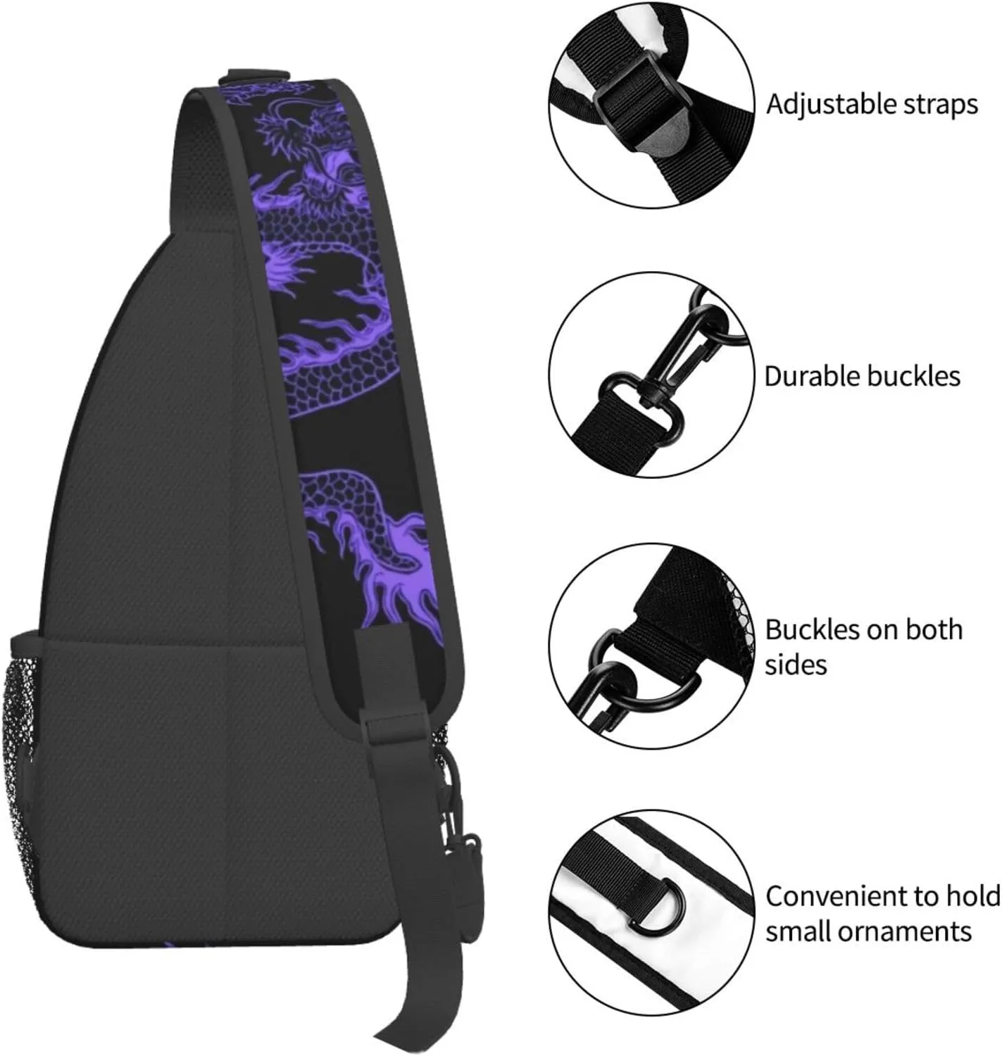Red Dragon Casual Daypack Bag Dragon Shoulder Bag Chest Bags Crossbody Bag Animal Sling Backpack