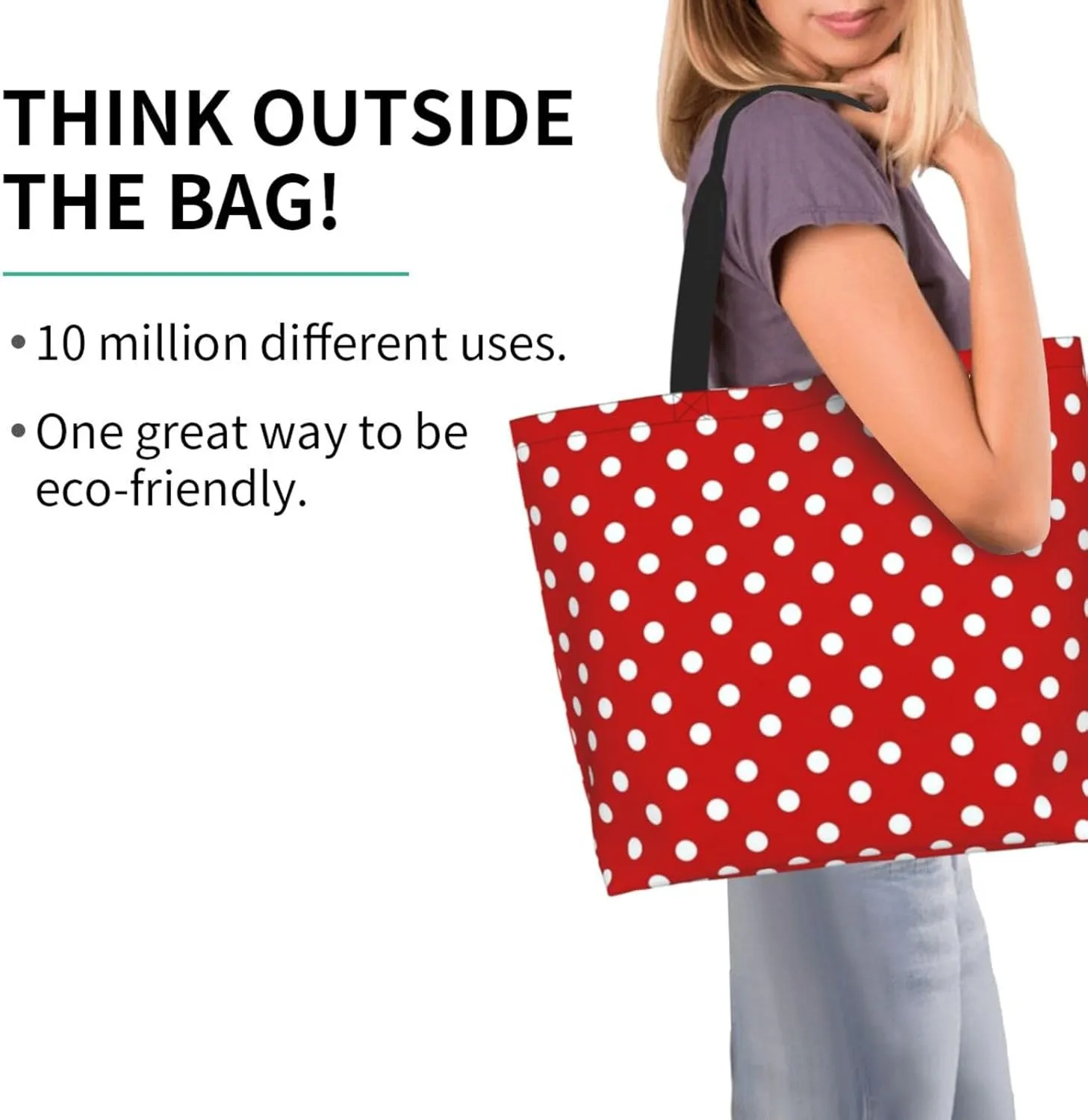 Red Polka Dots Tote Bag Large Shopping Beach Totes Bags Reusable Grocery Bag for Women Men