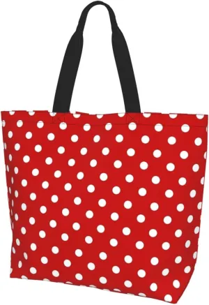 Red Polka Dots Tote Bag Large Shopping Beach Totes Bags Reusable Grocery Bag for Women Men