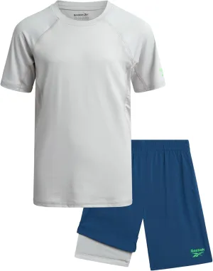 Reebok Boys Athletic Shorts Set - 2 Piece Summer Clothes Outfit with Graphic Tee and Gym Shorts with Inner Compression Lining
