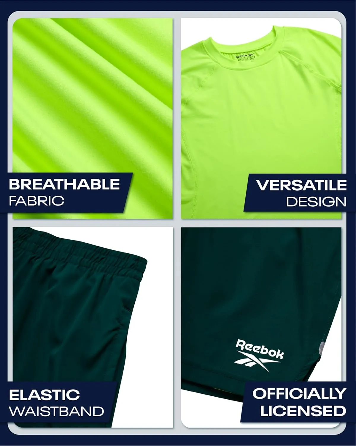 Reebok Boys Athletic Shorts Set - 2 Piece Summer Clothes Outfit with Graphic Tee and Gym Shorts with Inner Compression Lining