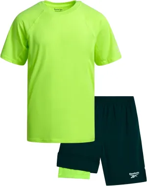 Reebok Boys Athletic Shorts Set - 2 Piece Summer Clothes Outfit with Graphic Tee and Gym Shorts with Inner Compression Lining