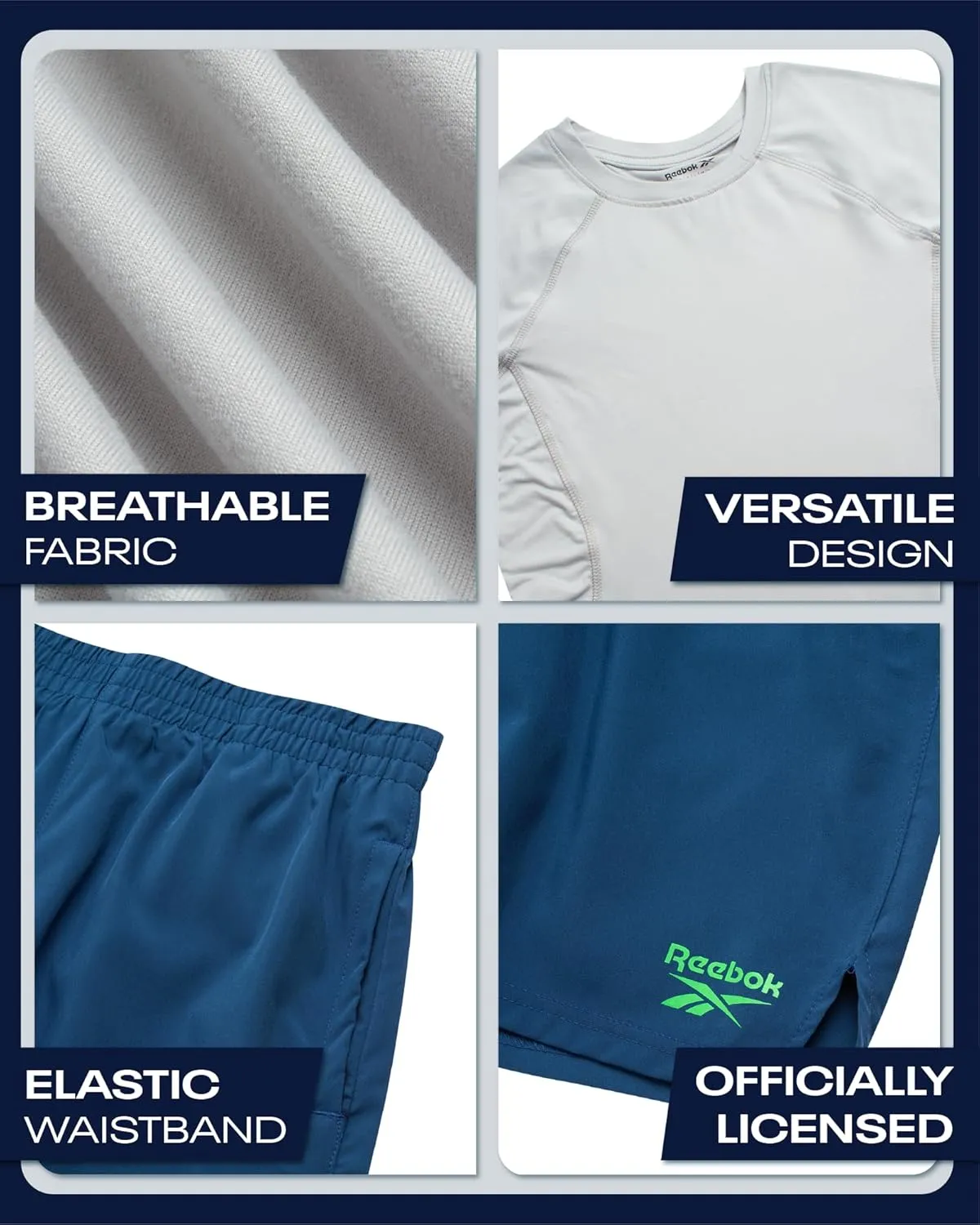 Reebok Boys Athletic Shorts Set - 2 Piece Summer Clothes Outfit with Graphic Tee and Gym Shorts with Inner Compression Lining