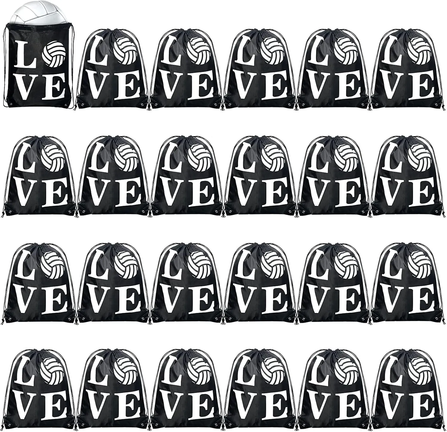 Reginary 24 Pcs Volleyball Drawstring Backpack Volleyball Gift Bags Cinch Sport Gym Travel Sack Bag for Men Women (Black)