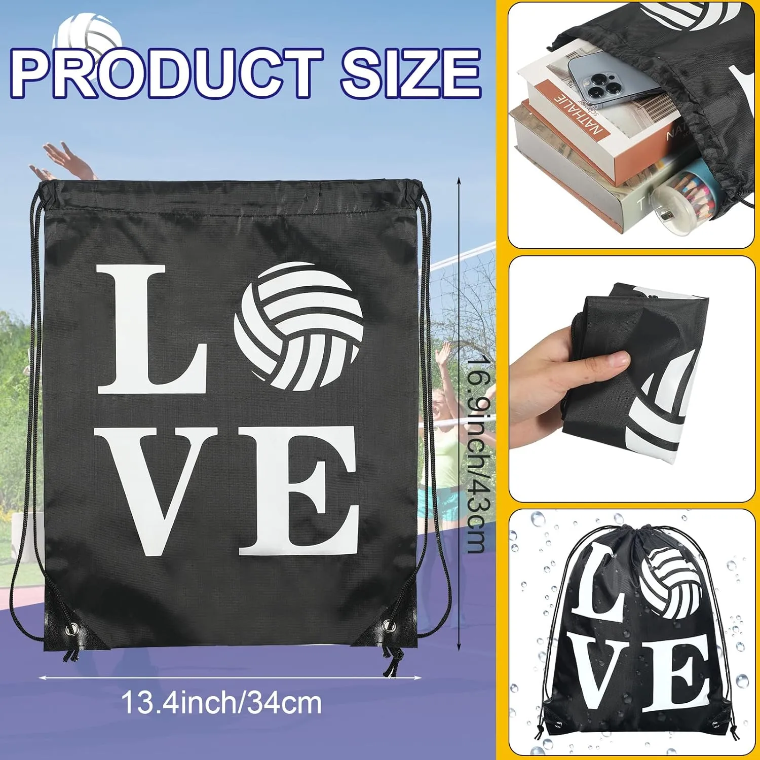 Reginary 24 Pcs Volleyball Drawstring Backpack Volleyball Gift Bags Cinch Sport Gym Travel Sack Bag for Men Women (Black)