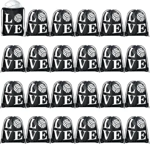 Reginary 24 Pcs Volleyball Drawstring Backpack Volleyball Gift Bags Cinch Sport Gym Travel Sack Bag for Men Women (Black)