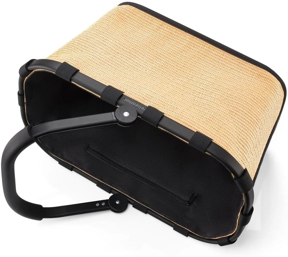 reisenthel Carrybag Frame Raffia Black - Sturdy Shopping Basket with Lots of Storage Space and Practical Inner Pocket - Elegant and Water-Repellent Design
