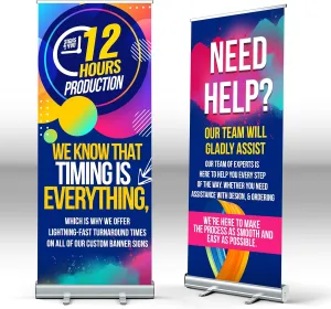 Retractable Banner Stand, 33x81" READY IN 24HRS Portable Personalized Custom Banners and Signs for Business, Customize Banner with travel case for advertising and promotion, Banner Stands for