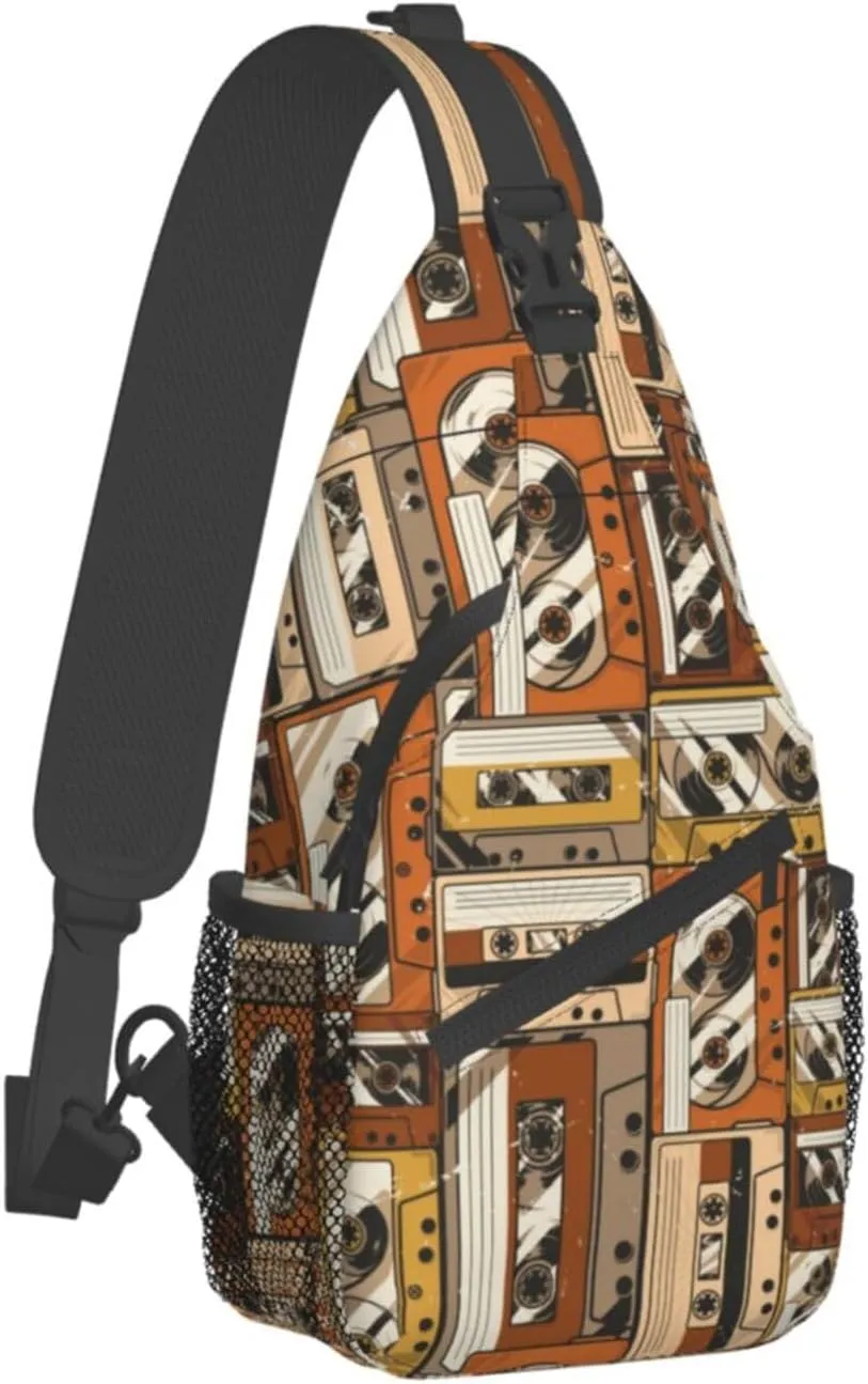 Retro Cassettes Crossbody Bag Recorder Shoulder Bag Backpack Retro Sling Bag Chest Casual Daypack Outdoor