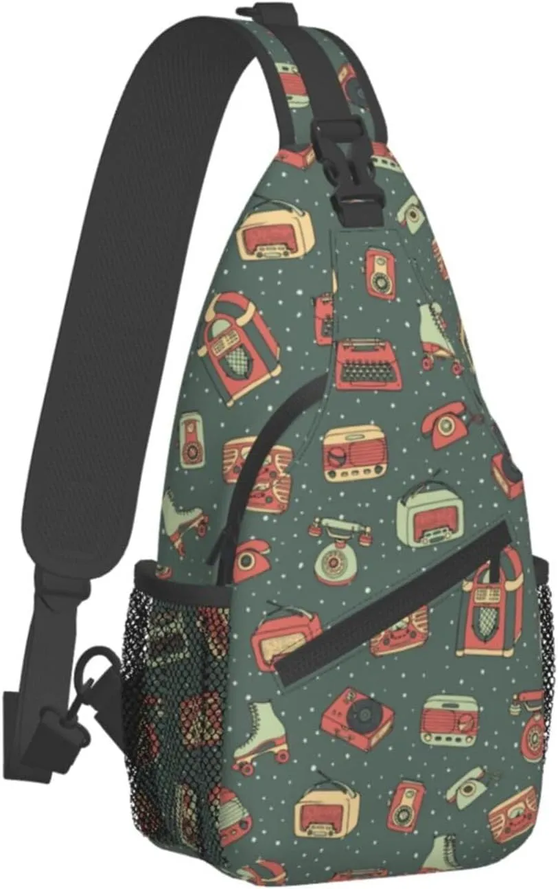 Retro Cassettes Crossbody Bag Recorder Shoulder Bag Backpack Retro Sling Bag Chest Casual Daypack Outdoor