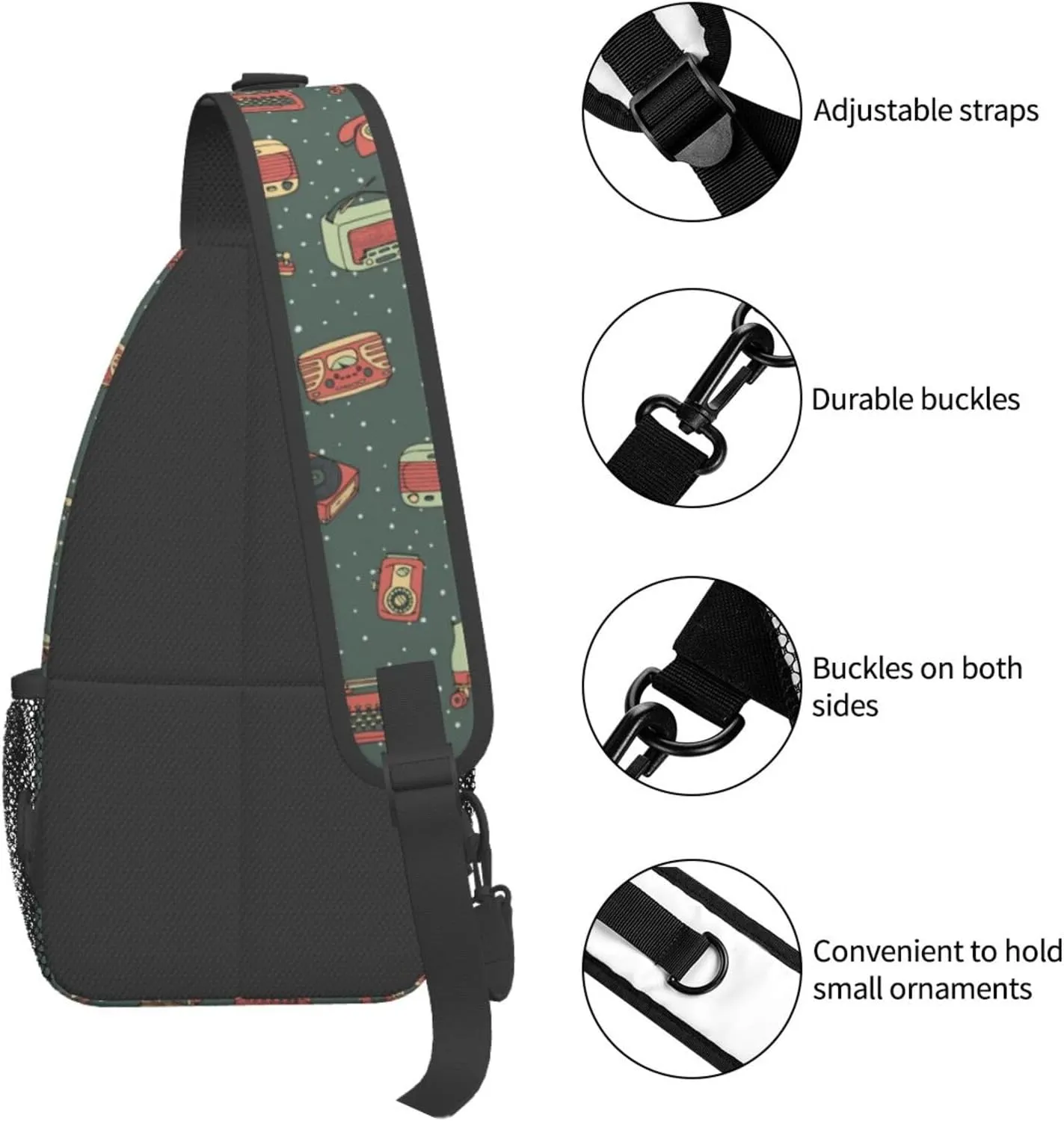 Retro Cassettes Crossbody Bag Recorder Shoulder Bag Backpack Retro Sling Bag Chest Casual Daypack Outdoor