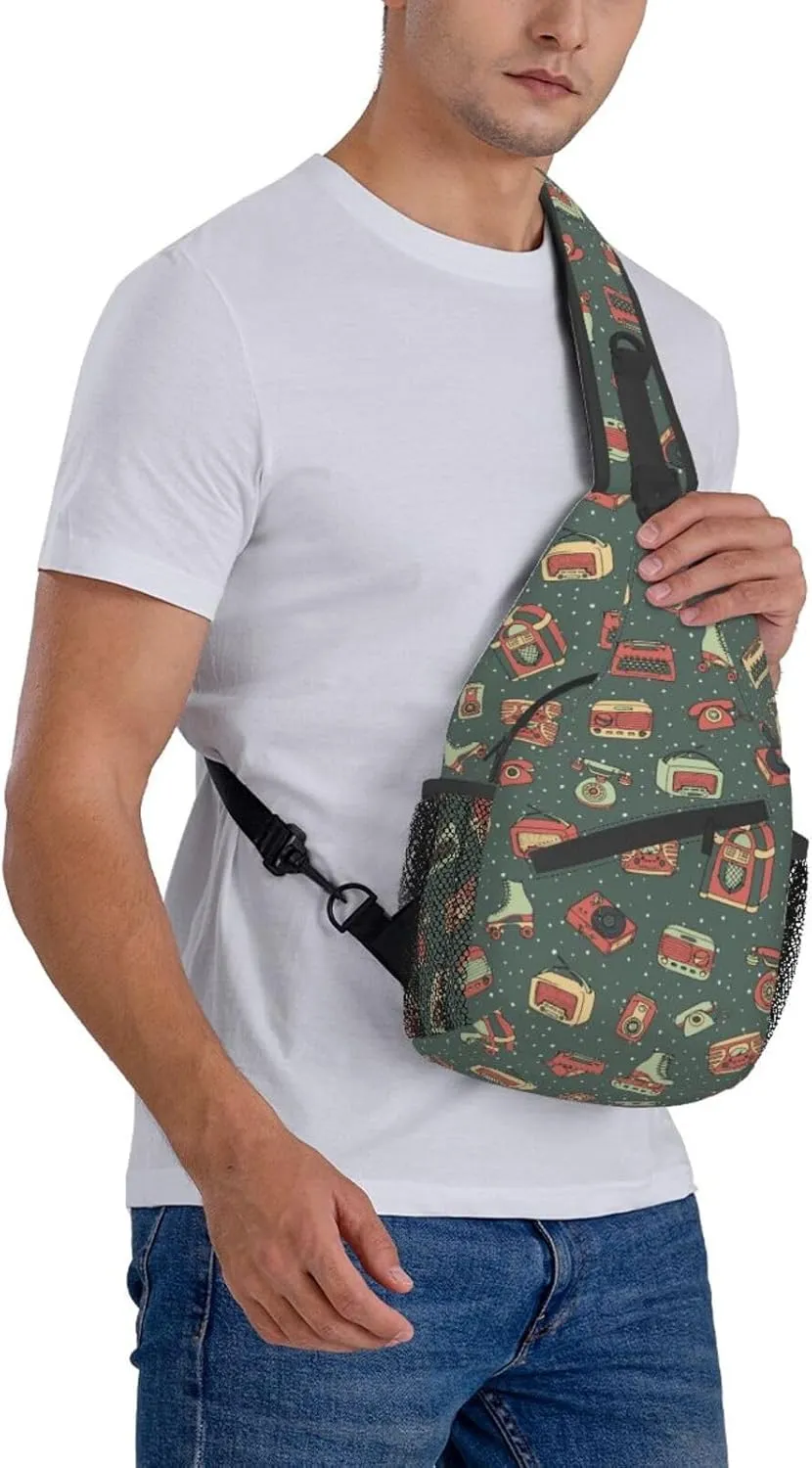 Retro Cassettes Crossbody Bag Recorder Shoulder Bag Backpack Retro Sling Bag Chest Casual Daypack Outdoor