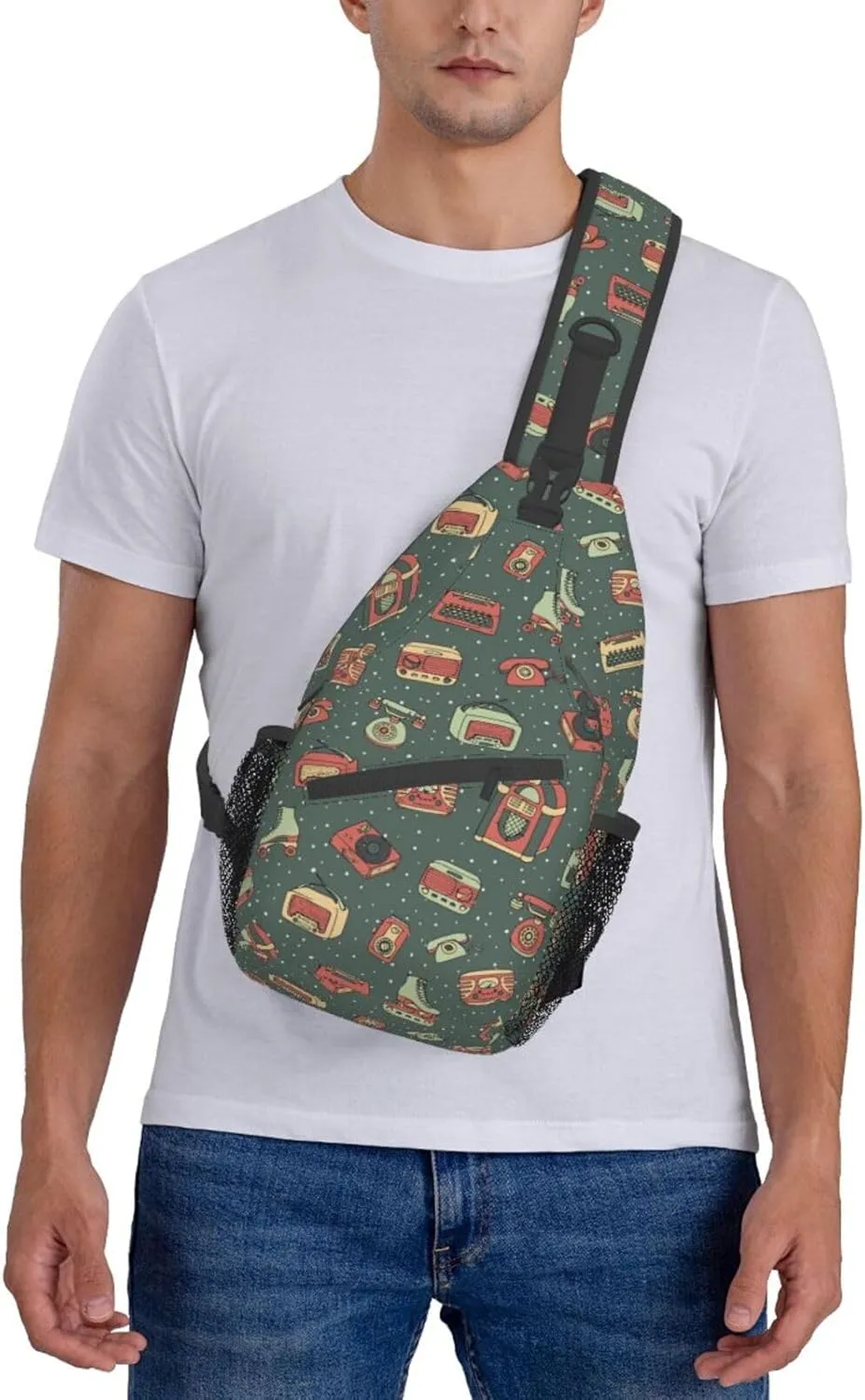 Retro Cassettes Crossbody Bag Recorder Shoulder Bag Backpack Retro Sling Bag Chest Casual Daypack Outdoor