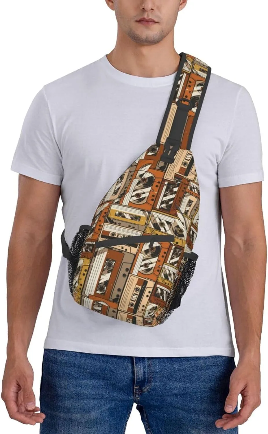 Retro Cassettes Crossbody Bag Recorder Shoulder Bag Backpack Retro Sling Bag Chest Casual Daypack Outdoor