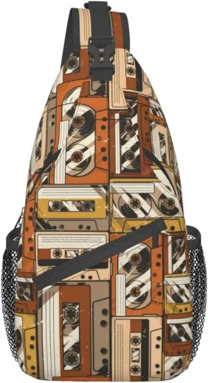 Retro Cassettes Crossbody Bag Recorder Shoulder Bag Backpack Retro Sling Bag Chest Casual Daypack Outdoor
