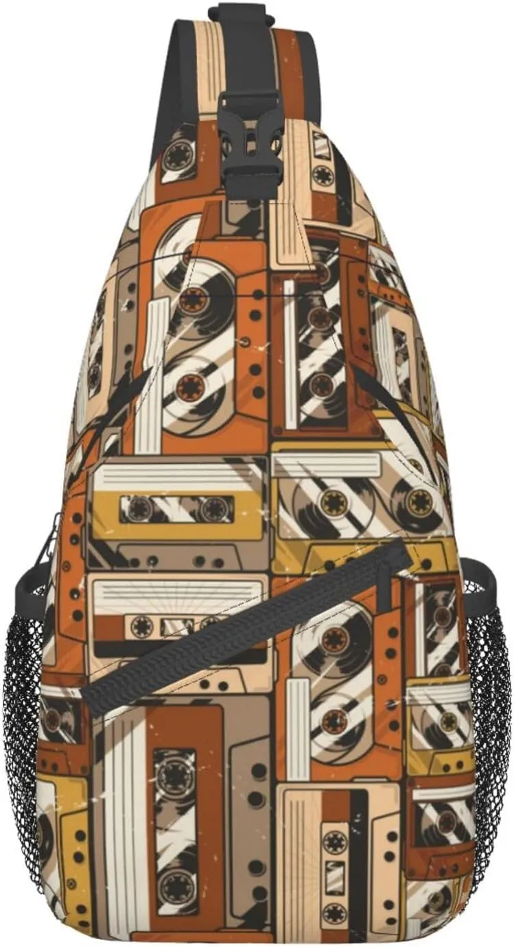 Retro Cassettes Crossbody Bag Recorder Shoulder Bag Backpack Retro Sling Bag Chest Casual Daypack Outdoor