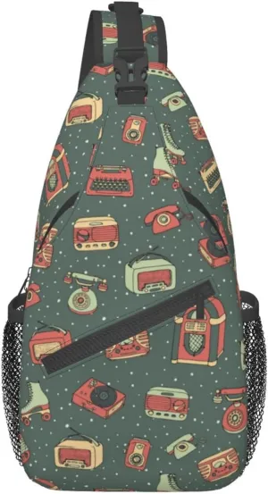Retro Cassettes Crossbody Bag Recorder Shoulder Bag Backpack Retro Sling Bag Chest Casual Daypack Outdoor