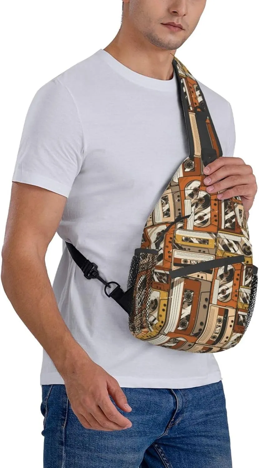 Retro Cassettes Crossbody Bag Recorder Shoulder Bag Backpack Retro Sling Bag Chest Casual Daypack Outdoor