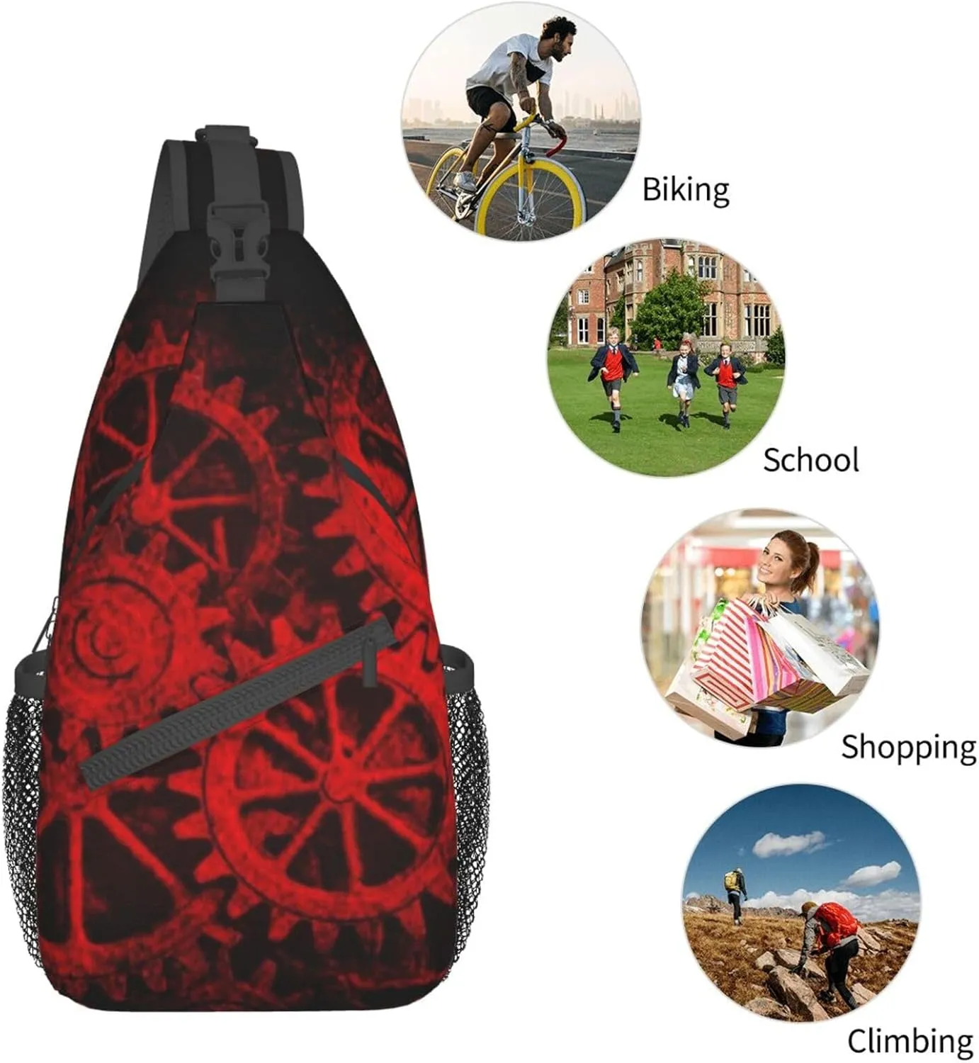 Retro Steampunk Crossbody Bag Clocks Shoulder Bag Backpack Steampunk Sling Bag Chest Casual Daypack