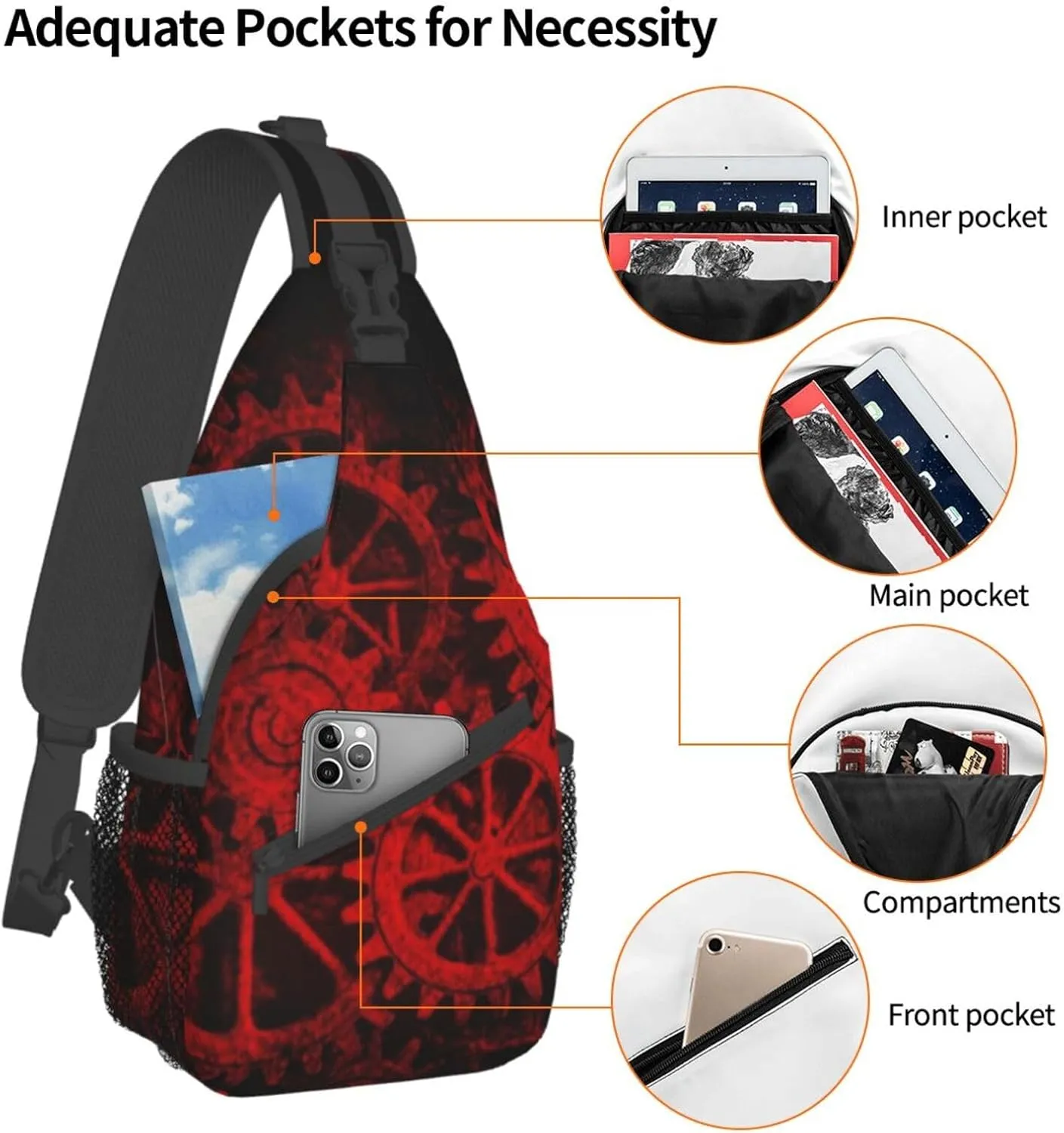 Retro Steampunk Crossbody Bag Clocks Shoulder Bag Backpack Steampunk Sling Bag Chest Casual Daypack