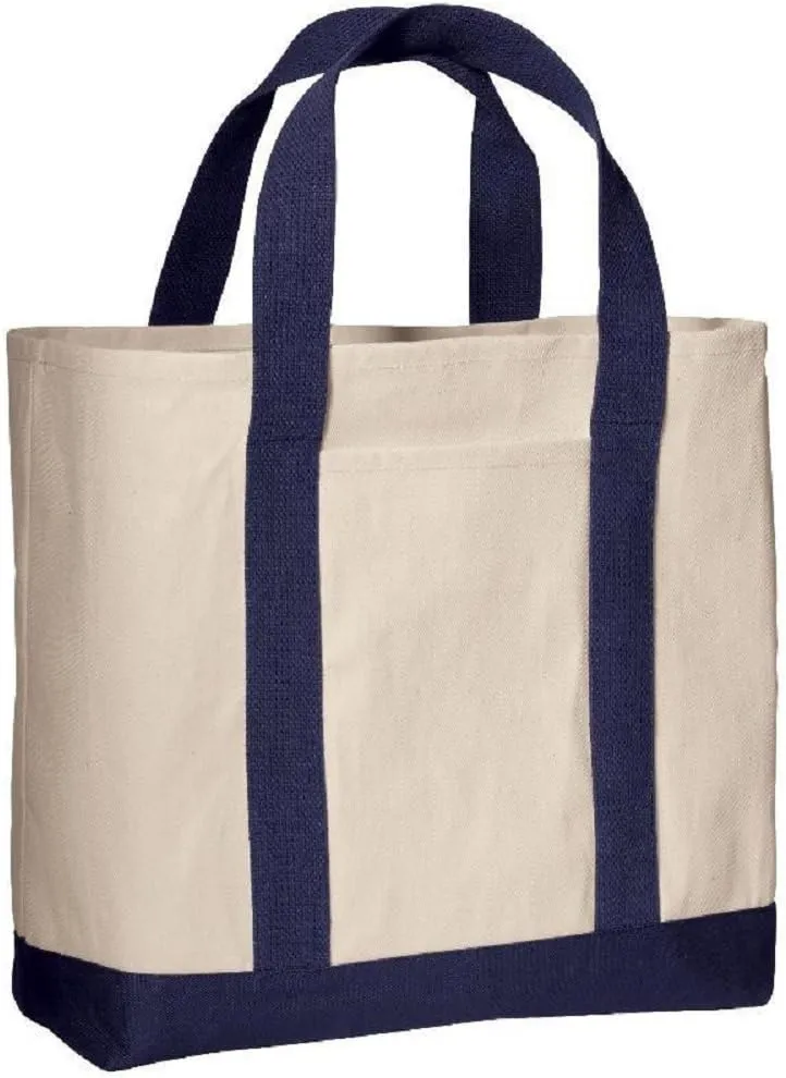 Reusable Grocery Tote Bags with Front Pocket Heavy Duty Canvas Shopping Totes for Beach, Travel, Picnics by TBF Bags (Navy)