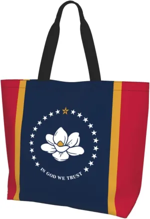 Reusable One Shoulder Shopping Bag, Mississippi State Flag Women One Shoulder Casual Tote Bag, Multipurpose Large Shopping Bag