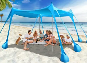 Rhino Valley Beach Tent Sun Shelter, Beach Canopy Tent Sun Shade UPF50  Protection with 8 Sandbags 4 Stability Poles, Outdoor Beach Shade Canopy for Beach, Camping, Fishing