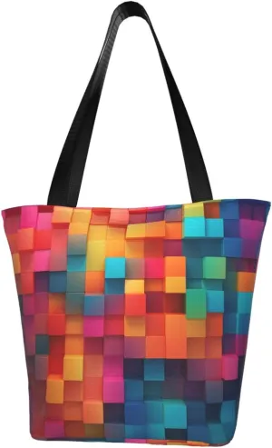 Rhythmic Color Cube Classic Printed Design,Large-Capacity Lightweight Quilted Handbag,Suitable For Shopping,Fitness,Fashionable And Easy To Match Life
