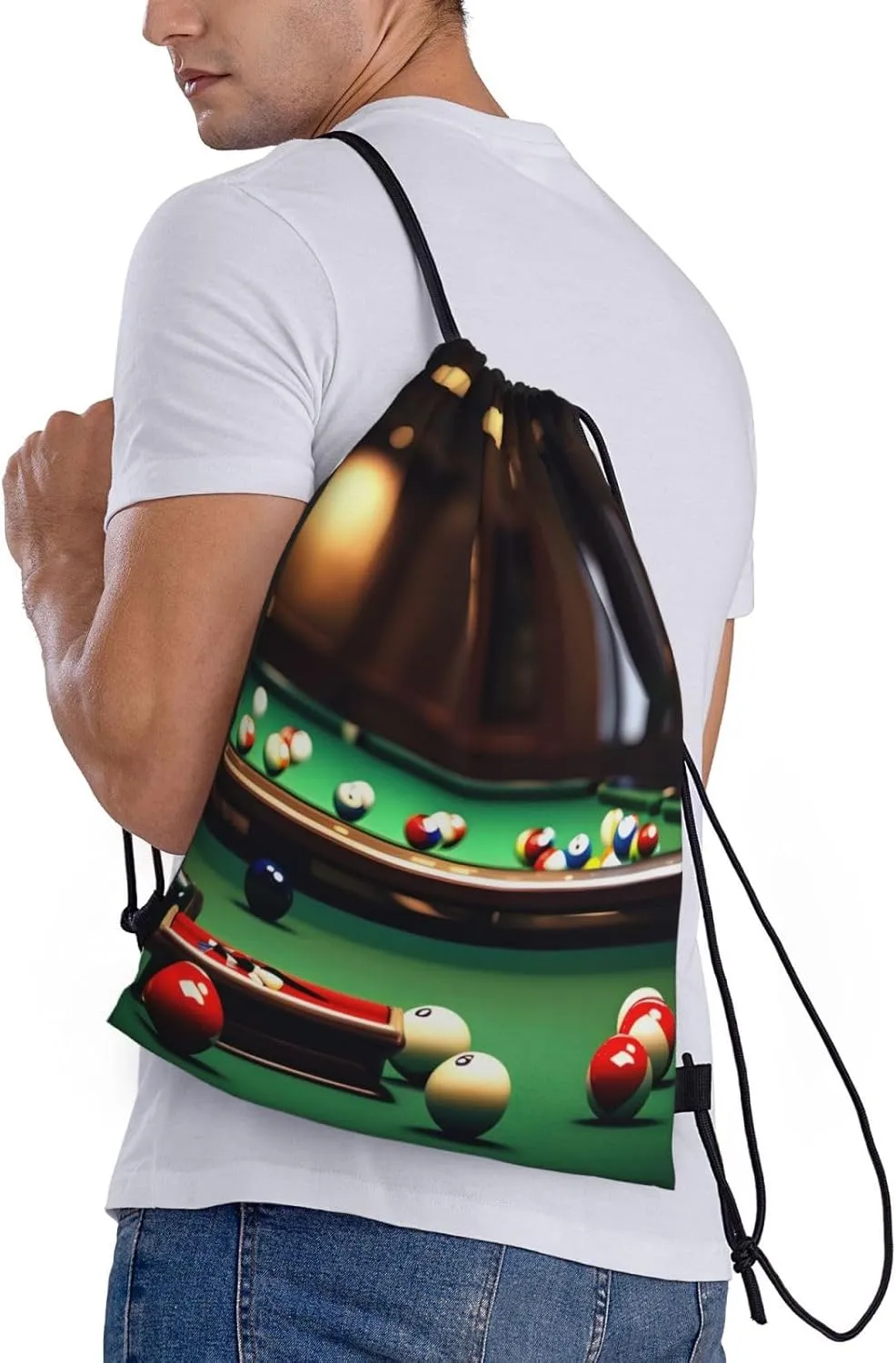 Rich&Rabbit Billiard Print Drawstring Bag Men Women Gym Sport Beach Backpack Traveling Sackpack Shopping String Bag
