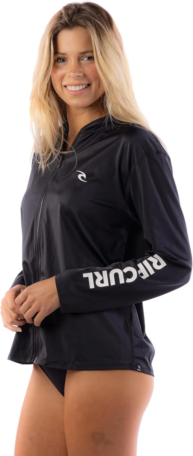 Rip Curl Women's Long Sleeve Zip-up, Hooded Rashguard with UPF 50  Sun Protection-Quick Dry, Moisture-Wicking Swim Shirt