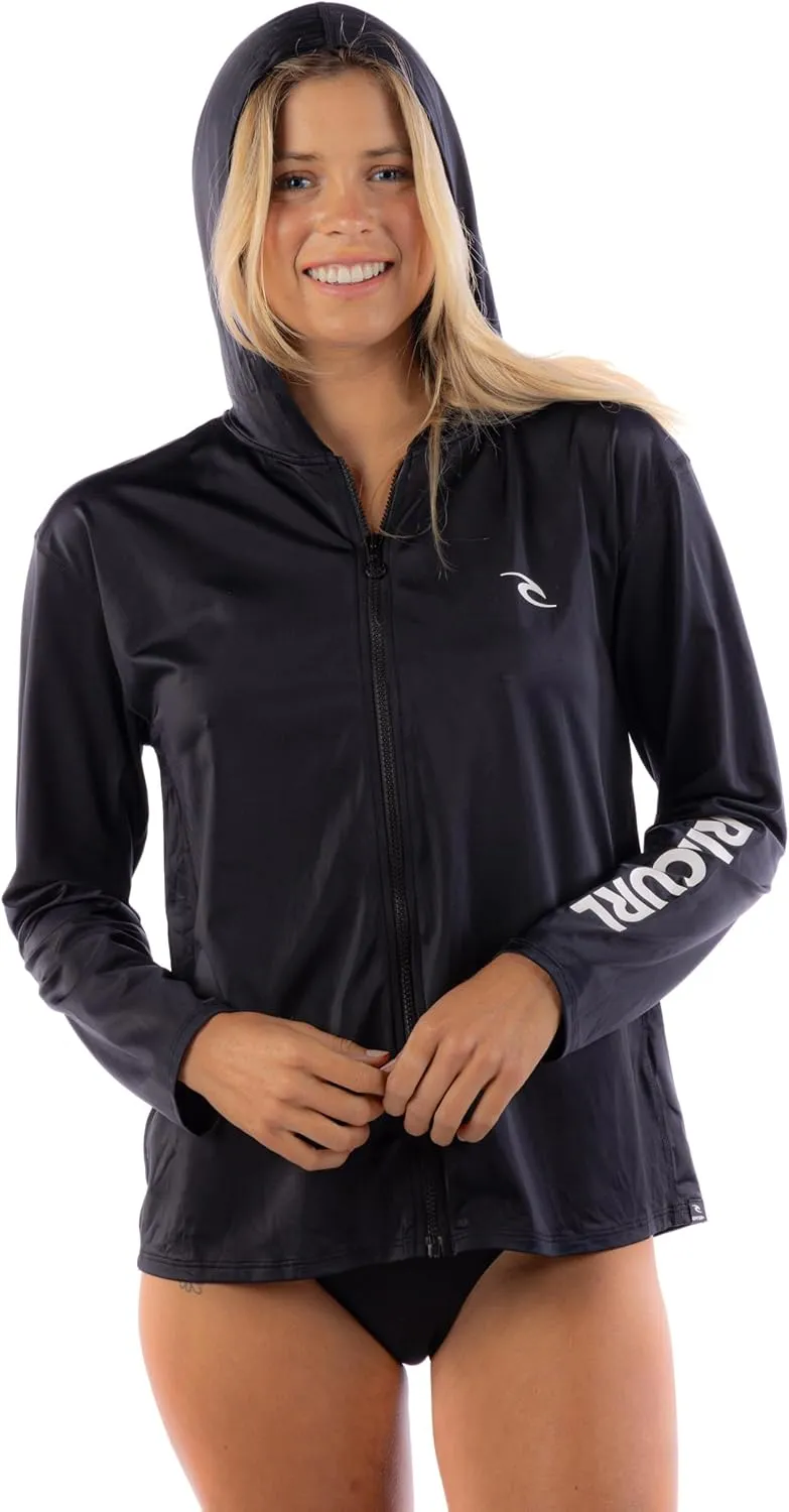 Rip Curl Women's Long Sleeve Zip-up, Hooded Rashguard with UPF 50  Sun Protection-Quick Dry, Moisture-Wicking Swim Shirt