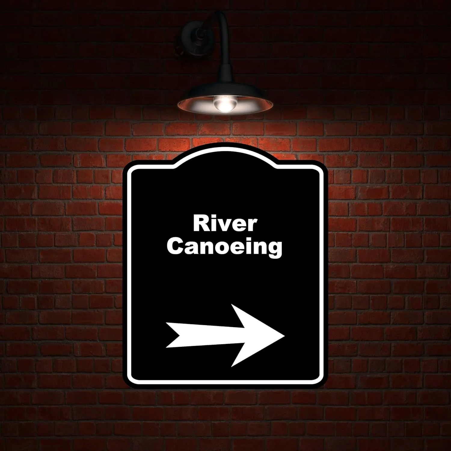 River Canoeing Black Sign Arrow Right Aluminum Composite Sign 20 x 24 inches